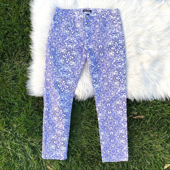 White House Black Market Denim - WHBM patterned blue slim ankle jeans pants